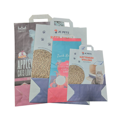 Túi giấy in tùy chỉnh 5kg 10kg có tay cầm Túi đậu phụ mèo rỗng