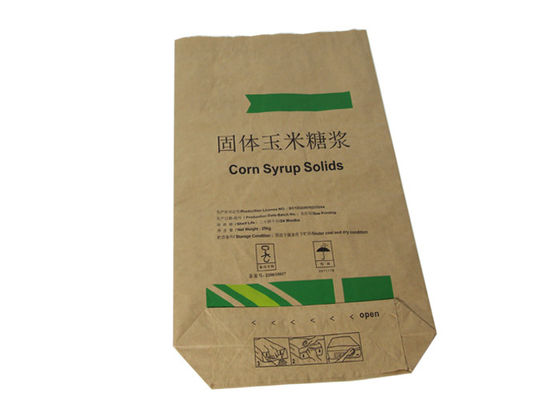 25kg Multi Layers Kraft Paper Bag Custom Printing With Flat Bottom