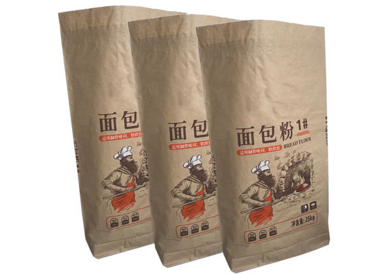 Túi giấy Kraft đa vách 25kg Bảo vệ chống ẩm Túi giấy bao bì cấp thực phẩm