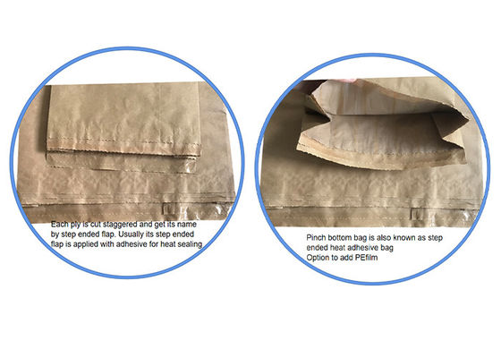 In Túi giấy Kraft tự đóng dấu mạnh mẽ Đa vách Mở miệng Pinch Dưới cùng In Flexo Bio-Degradab