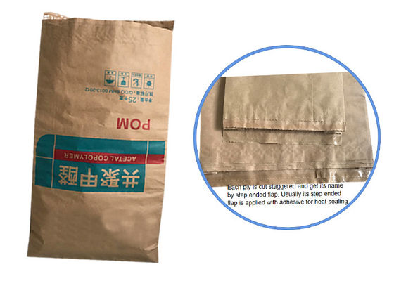 Túi giấy Kraft đa năng 25KG Chốt đáy cho bao bì vật liệu bột