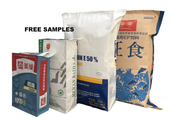 Túi giấy Kraft dệt hỗn hợp có thể tái chế chống thấm nước 15kg 25kg 3ply